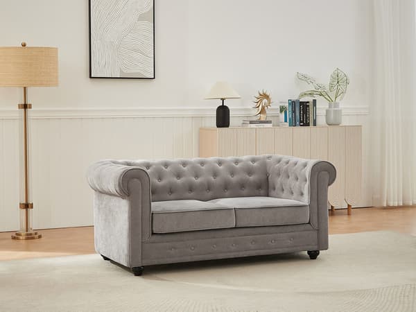 Vente-unique - CHESTERFIELD 2-sitssoffa i grått tyg