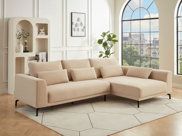Vente-unique - Högervänd hörnfåtölj i beige texturerat tyg TILANIA