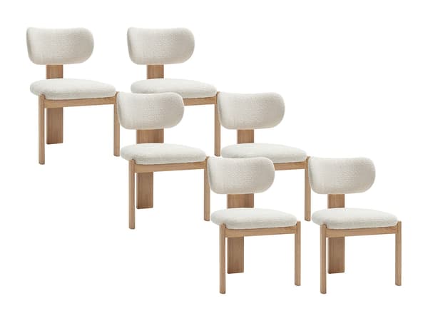 Vente-unique - Set om 6 stolar vit bouclétyg och gummiträd WILANA