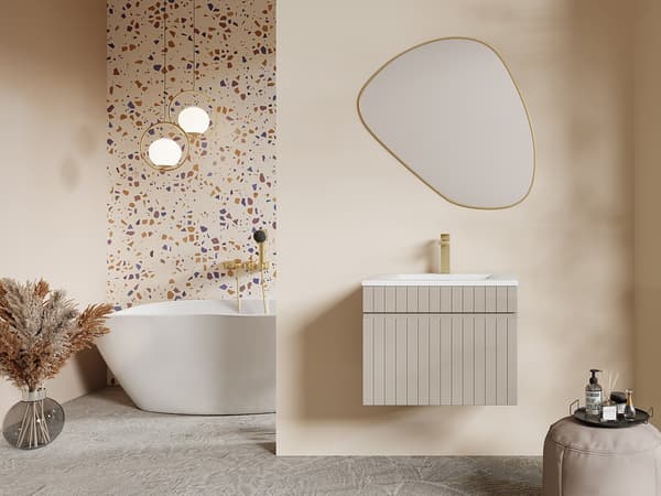 Vente-unique - Beige rändigt hängande underskåp - 60 cm - SATARA