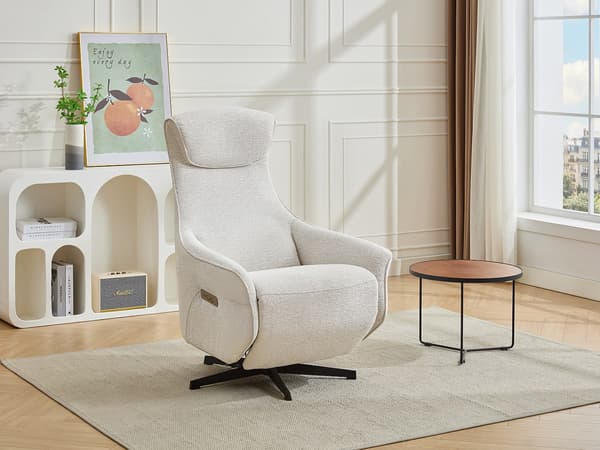 Vente-unique - TASEMO elektrisk fåtölj med vilstol i beige texturerat tyg