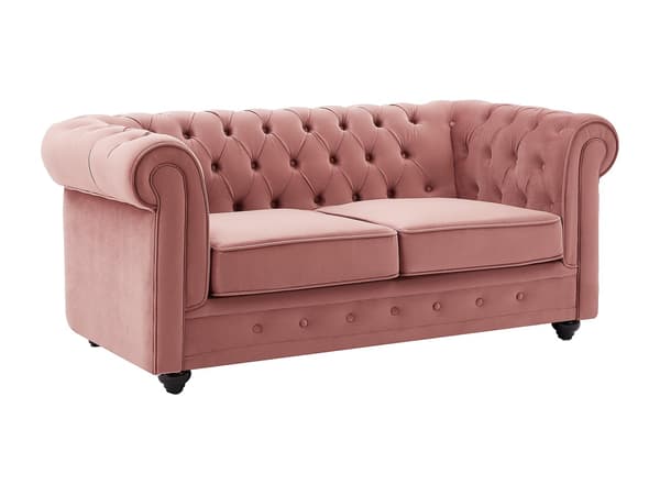 Vente-unique - 2-sitssoffa CHESTERFIELD - Pastellrosa sammet