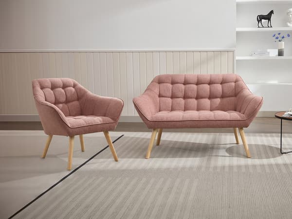 Vente-unique - 2-sits soffa och fåtölj i rosamelerat tyg CASERTA
