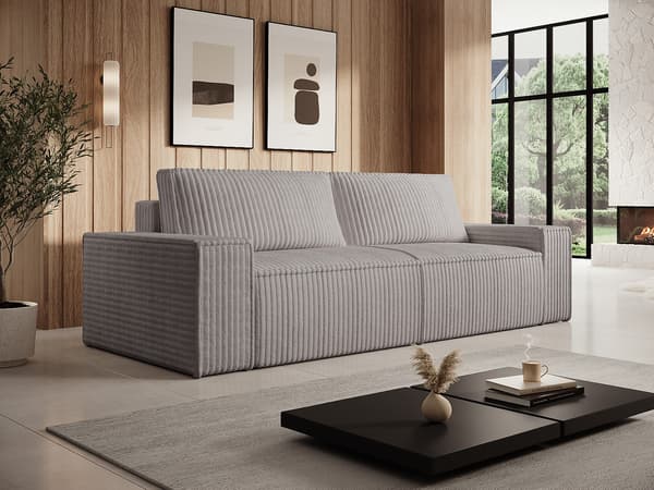 Vente-unique - 4-sits bäddsoffa i ljusgrå manchester AMELIA
