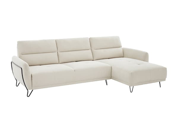 Vente-unique - Högervänd soffhörn i beige texturerat tyg med flyttbart ryggstöd DURIMA
