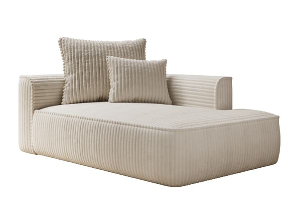 Vente-unique - Högervänd dagbädd i beige manchester med grova ränder PINETA