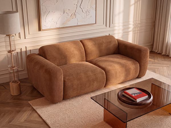 Vente-unique - 3-sits modulsoffa i finribbad manchester terrakotta från Maison Céphy POGNI