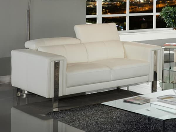 Vente-unique - 2-sitssoffa i läderimitation MAROUA - Vit