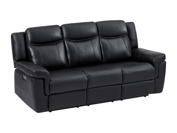 Vente-unique - 3-sits elreclinersoffa i svart läder med bord KENNETH