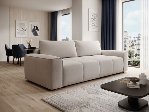 Vente-unique - 4-sits bäddsoffa i texturerat beige tyg MINTURNO
