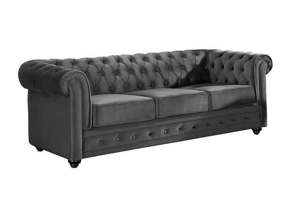 Vente-unique - 3-sitssoffa och fåtölj CHESTERFIELD - Mörkgrå sammet