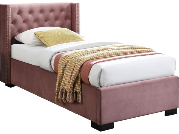 Vente-unique - Sängram med förvaring 90 x 200 cm med vadderad huvudgavel - Sammet - Rosa - MASSIMO
