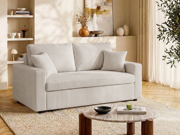 Vente-unique - 3-sits bäddsoffa i beige manchestersammet INIZOR