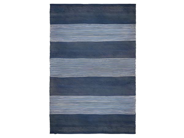 Vente-unique - Handvävd jutematta KOCHI - 200 x 290 cm - Marinblå och vit