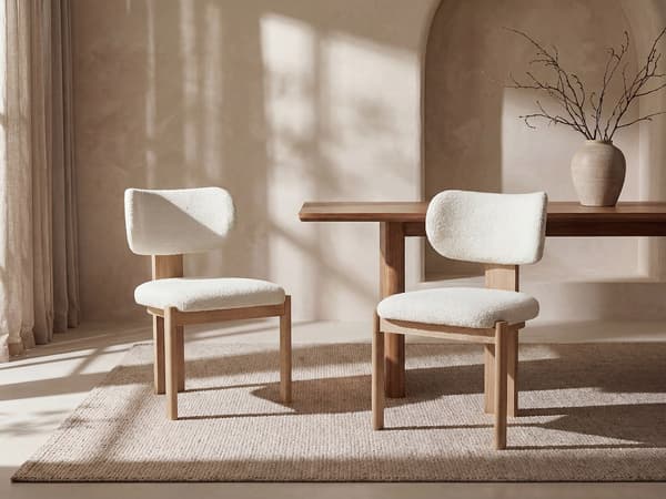 Vente-unique - Set om 6 stolar vit bouclétyg och gummiträd WILANA