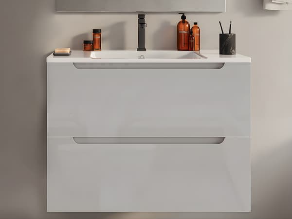 Vente-unique - Enkelt Väggmonterat handfat - Vit - 80 cm - STEFANIE