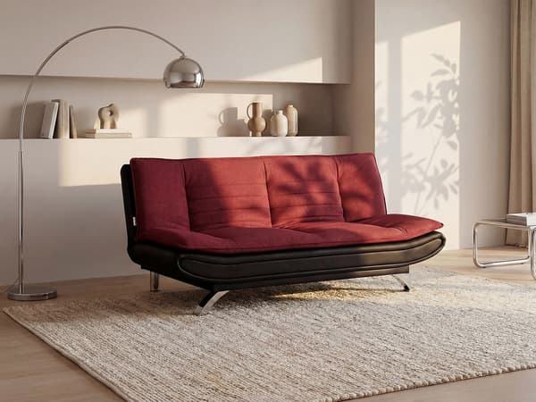 Vente-unique - Bäddsoffa clic-clac i rött och svart tyg DEMIDO