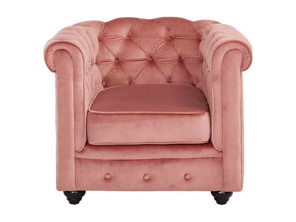 Vente-unique - 3-sitssoffa och fåtölj CHESTERFIELD - Pastellrosa sammet