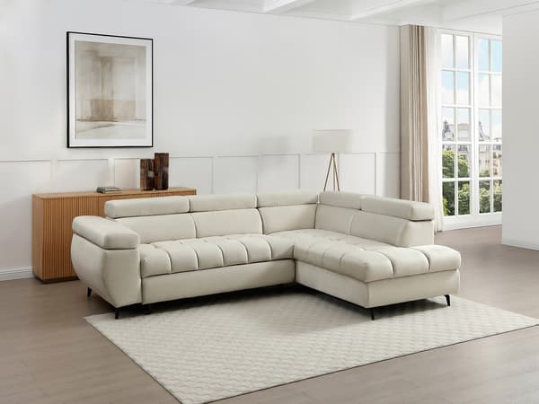 Vente-unique - Högerställd bäddsoffa i beige sammet NIACATO