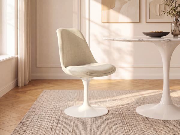 Vente-unique - Stol i texturerat tyg och stål - Beige och Vit - XAFY