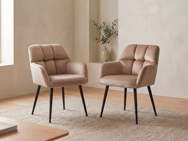 Vente-unique - Set med 2 stolar med armstöd - Sammet och metall - Beige - PEGA