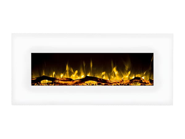 Vente-unique - Elektrisk väggmonterad eldstad LALITA - L110 x P14 x H49 cm - Vit
