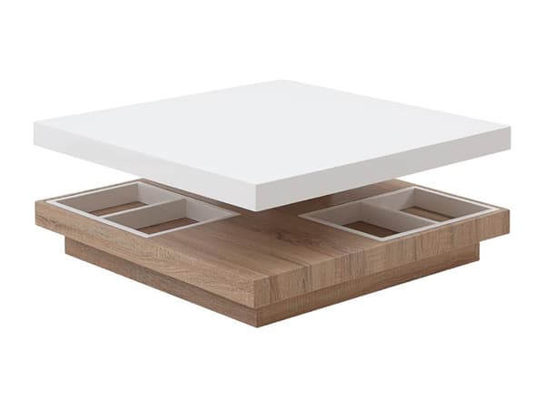 Vente-unique - Soffbord med vridbar bordsskiva i vitlackerad MDF och ek FAUSTO II