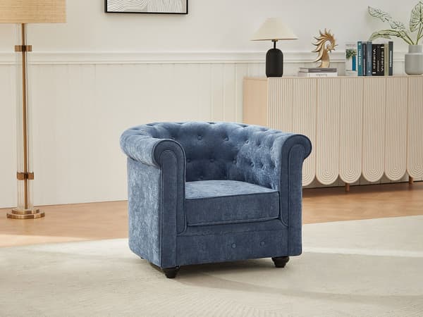 Vente-unique - Chesterfield blå tygfåtölj