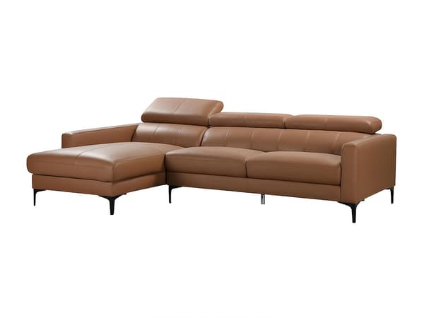 Vente-unique - Hörnsoffa med schäslong vänsterställd camel buffelläder FLORENCE