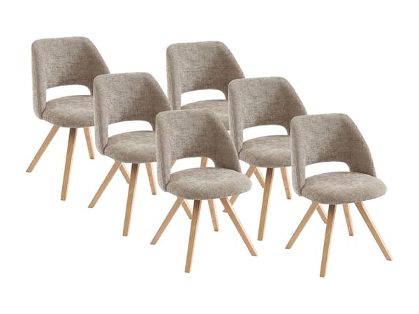Vente-unique - Set med 6 stolar taupe tyg och gummiträ VESIANI