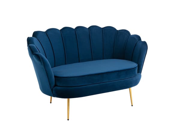 Vente-unique - 2-sits snäcksoffa och snäckformad fåtölj i midnattsblå sammet DANDELION
