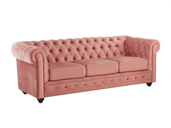 Vente-unique - 3-sitssoffa CHESTERFIELD - Pastellrosa sammet