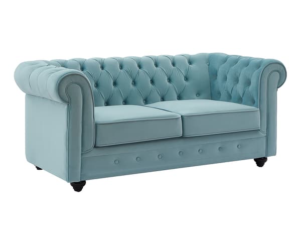 Vente-unique - 3-sitssoffa och 2-sitssoffa CHESTERFIELD - Pastellblå sammet