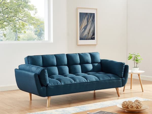 Vente-unique - LOELINE 3-sits bäddsoffa med klick-klack-mekanism i blått tyg