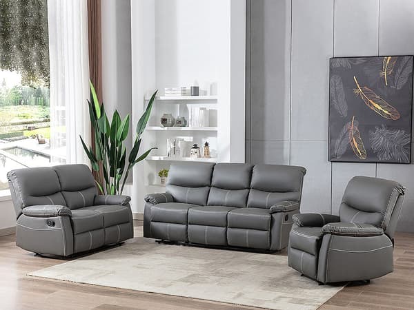 Vente-unique - Reclinerfåtölj i grå läderimitation CANBY