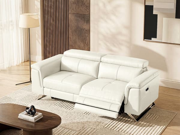 Vente-unique - 3-sits elektrisk reclinersoffa i vit kohudsläder BREYT II