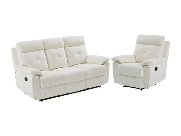 Vente-unique - 3-sits soffa och reclinerfåtölj i vitt läder VINETA