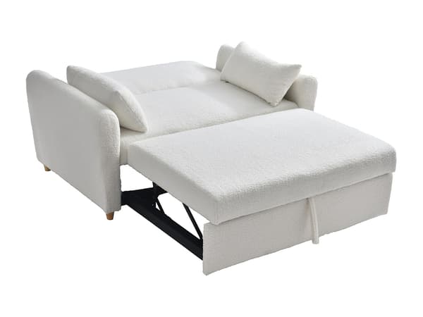Vente-unique - 2-sits bäddsoffa i vit bouclé-tyg AYLA