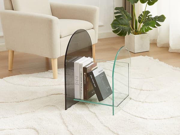 Vente-unique - Tidningsställ i härdat glas - Transparent och grå - DUSILLA