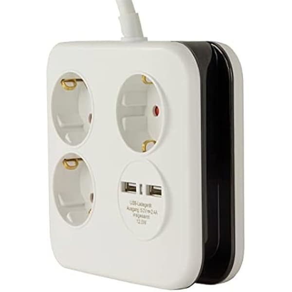 REV PowerQuad 3X Vit Förlängningslist + 2X USB