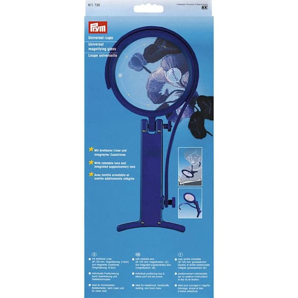 Universal Magnifier - PRYM - Blå - Justerbar ram - 8x förstoring - Integrerad lins