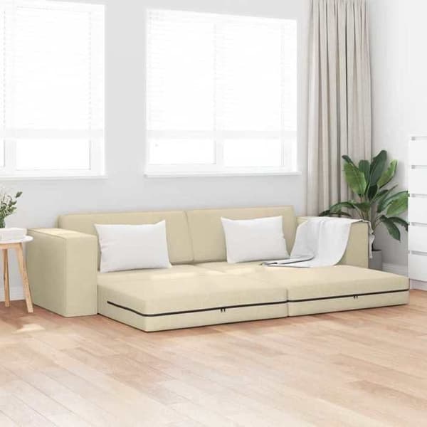 Soffa Säng 2-i-1 Kräm 245x150x60.5 cm Tyg
