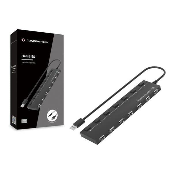 USB-hub - Conceptronic - HUBBIES08B - 7 portar - Plug and Play - Svart