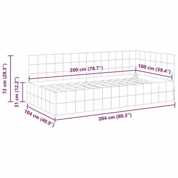 vidaXL Hörnsängram Blå 100 cm x 200 cm Sammet 42016397
