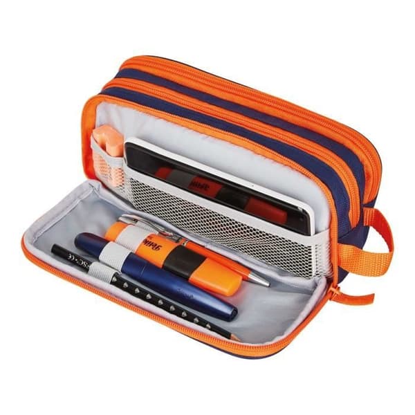 Pennfodral - HERLITZ - Neon - Polyester - Zippad - Blå, Orange