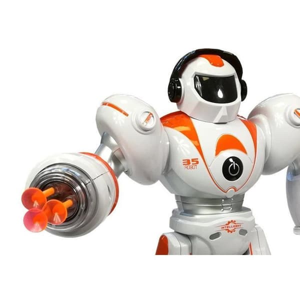 Orange fjärrstyrd robot med projektilavfyrning