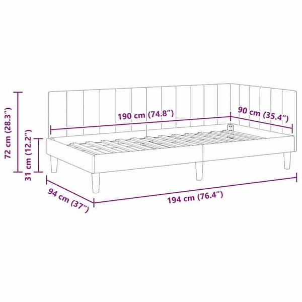 vidaXL Hörnsängram Ljusgrå 90 cm x 190 cm Sammet 42016338