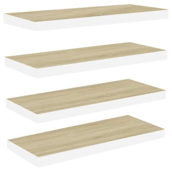 vidaXL Flytande hyllor 4 st Ek och Vit 60x23,5x3,8 cm MDF