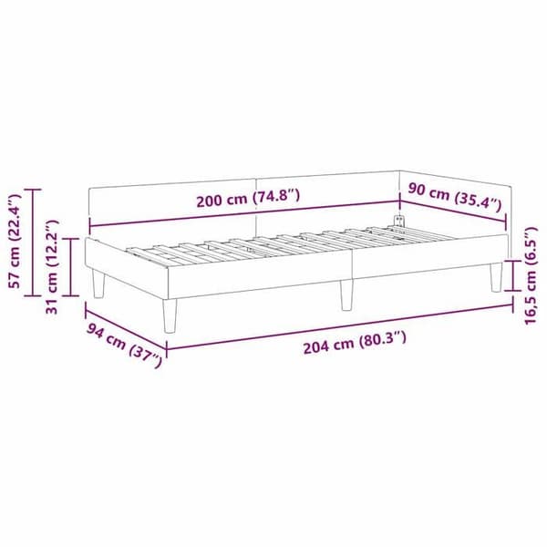vidaXL Hörnsängram Ljusgrå 90 x 200 cm tyg 42016117