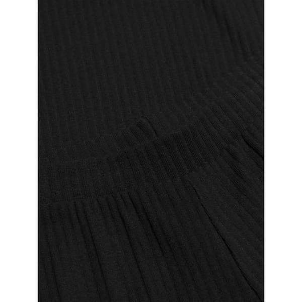 Enfärgad svart bootcut-byxa i ribbat sammet med elastisk midja